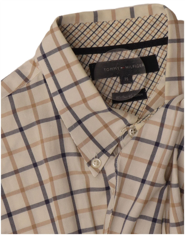 Tommy Hilfiger Mens Shirt Medium Off White Check Cotton 80s