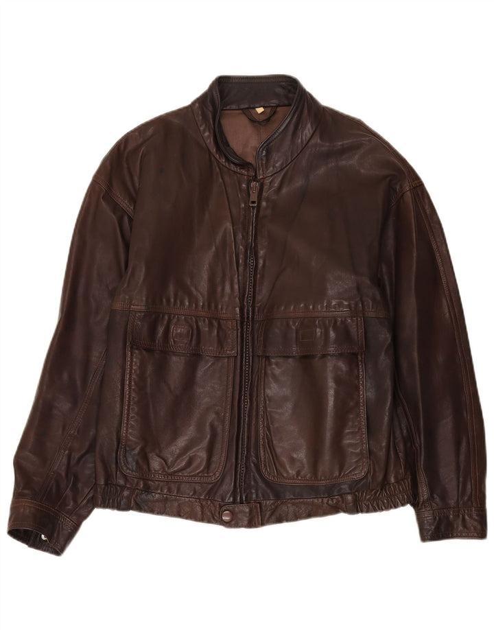 Giacca in pelle vintage da uomo UK 36 piccola marrone