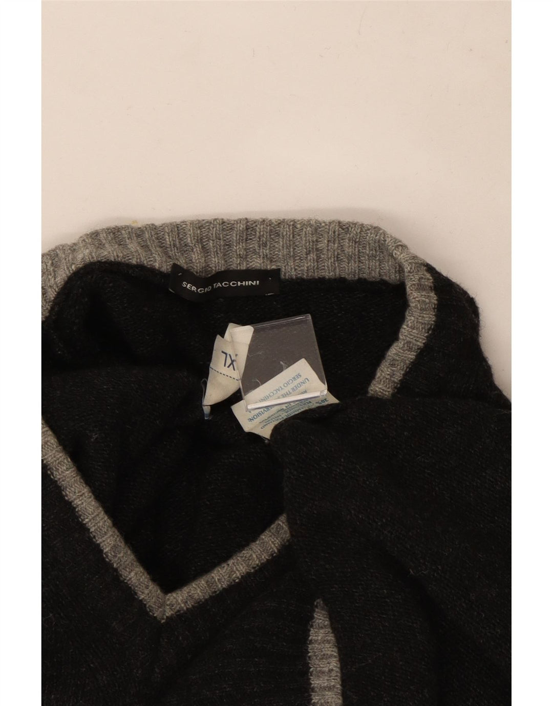 Sergio Tacchini Mens V-Neck Jumper Sweater XL Grey Wool