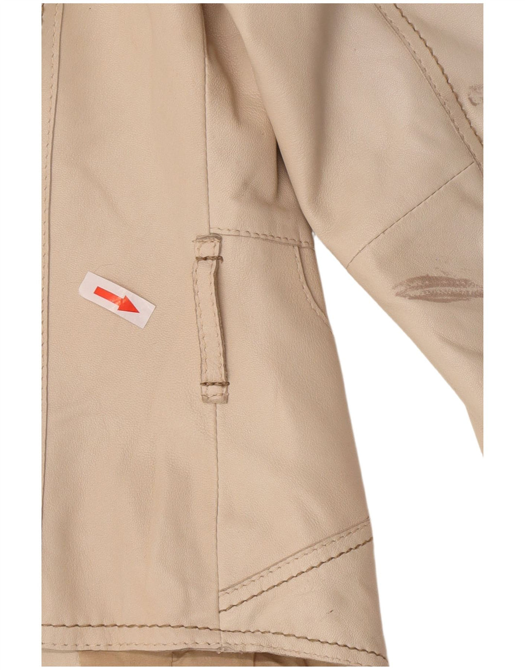 Vintage Womens Crop Leather Blazer Jacket UK 8 Small Beige