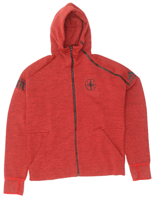 Męski sweter Adidas z grafiką i zamkiem błyskawicznym, duży, czerwony, nakrapiany poliester