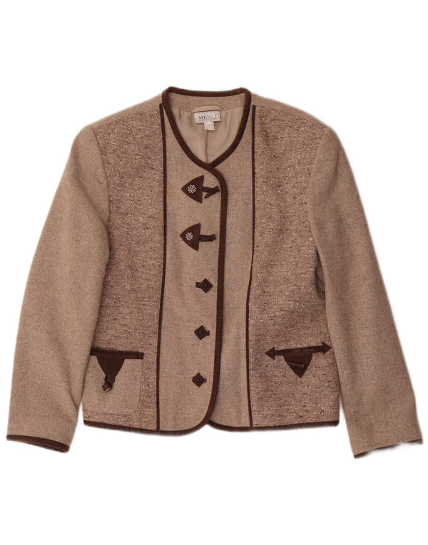 Meico Veste blazer à 5 boutons pour femme UK 12 Marron moyen Polyester