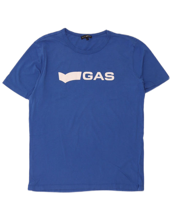 Męski T-shirt z grafiką Gas, duży, niebieski, bawełniany
