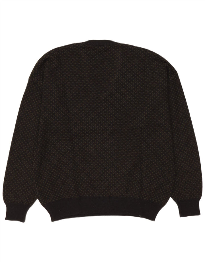 Bramante Mens V-Neck Jumper Sweater Large Grey Geometric Wool