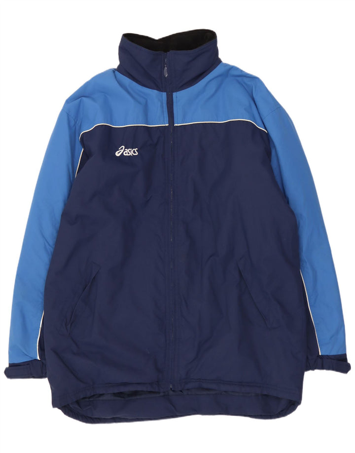 Asics Mens Windbreaker Jacket UK 40 Large Navy Blue Colourblock Nylon