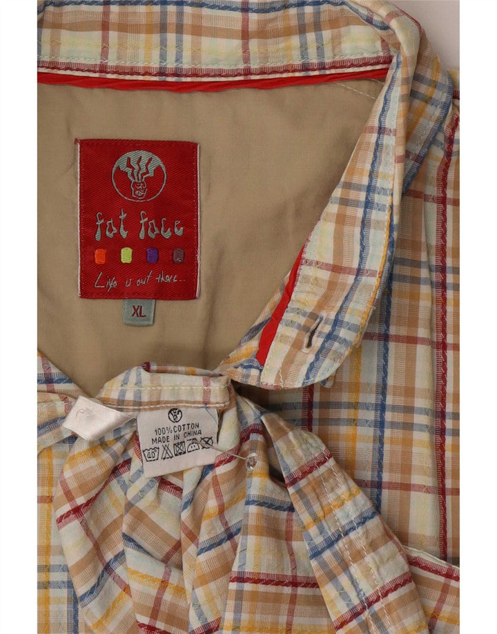 Fat Face Mens Short Sleeve Shirt XL Beige Check Cotton