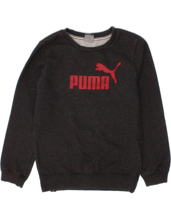 PUMA Boys Graphic Sweatshirt Jumper 7-8 Years Small Grey Cotton Vintage Puma and Second-Hand Puma from Messina Hembry 