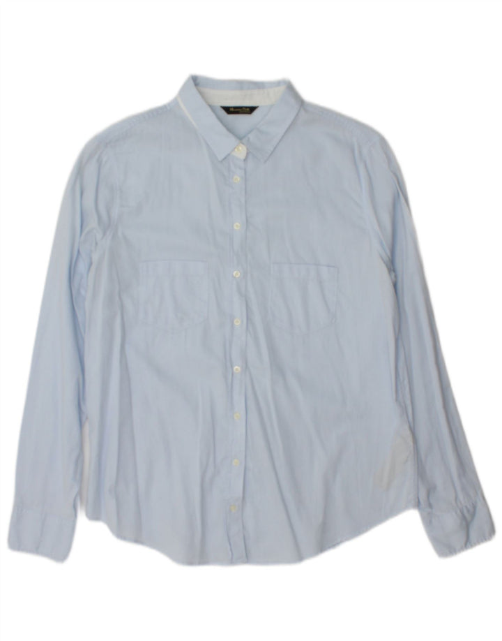 Massimo Dutti Womens Shirt Size 42 Large Blue Pinstripe Cotton