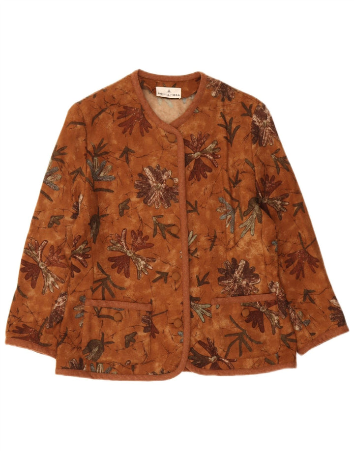Giacca blazer vintage da donna a 5 bottoni UK 14 lana floreale marrone medio