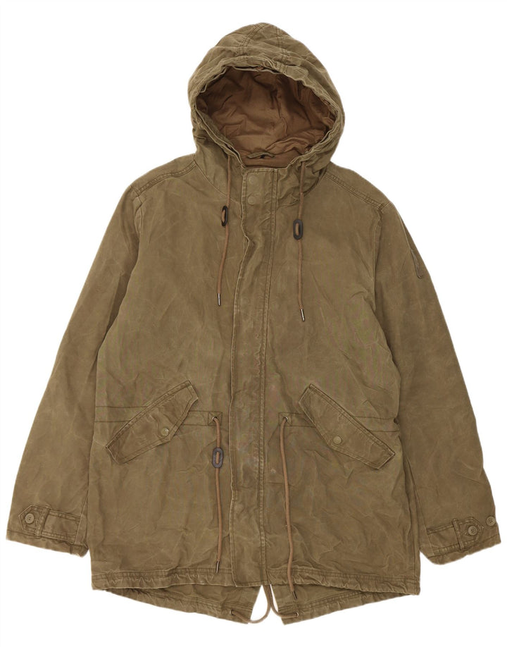 Bomboogie Mens Hooded Parka Jacket UK 42 XL Khaki Cotton