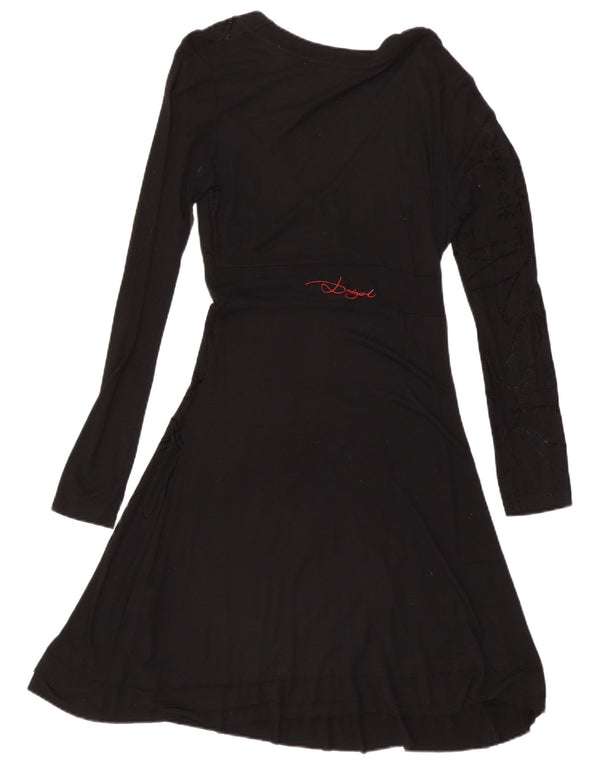 Desigual Womens Graphic Long Sleeve A-Line Dress UK 14 Large Black Floral