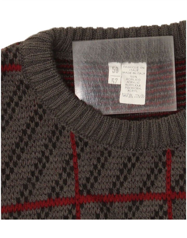 Maglione girocollo da uomo vintage IT 50 Acrilico scozzese grigio medio