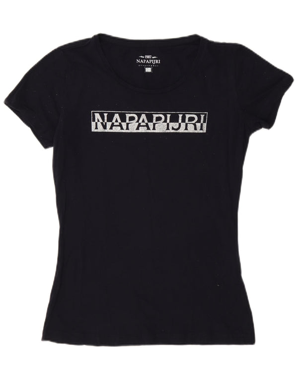 Napapijri Damen Grafik-T-Shirt Top UK 10 Small Marineblau