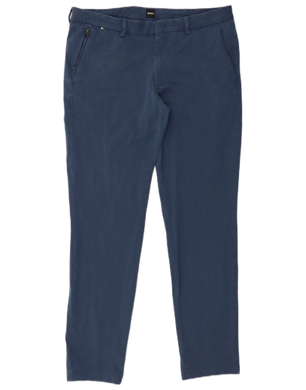 Hugo Boss Mens Slim Chino Trousers W36 L31 Blue Cotton