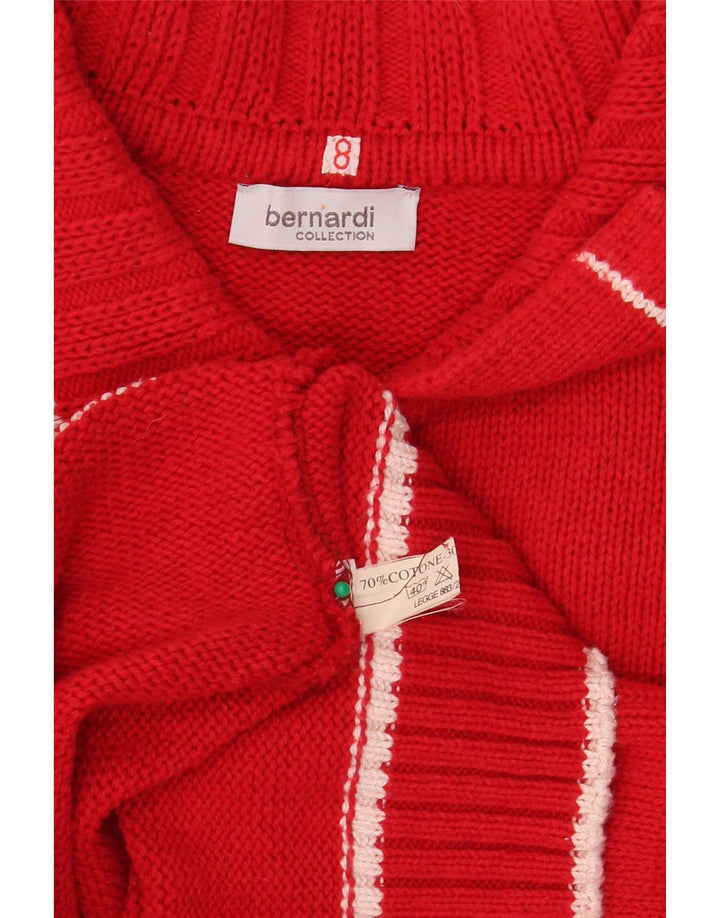 Bernardi Womens Graphic Full Zip Cardigan Sweater US 8 Medium Red Cotton