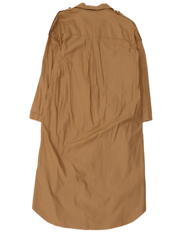 Zara Damen Trafaluc Militärhemdkleid UK 14 Mittelbeige Baumwolle