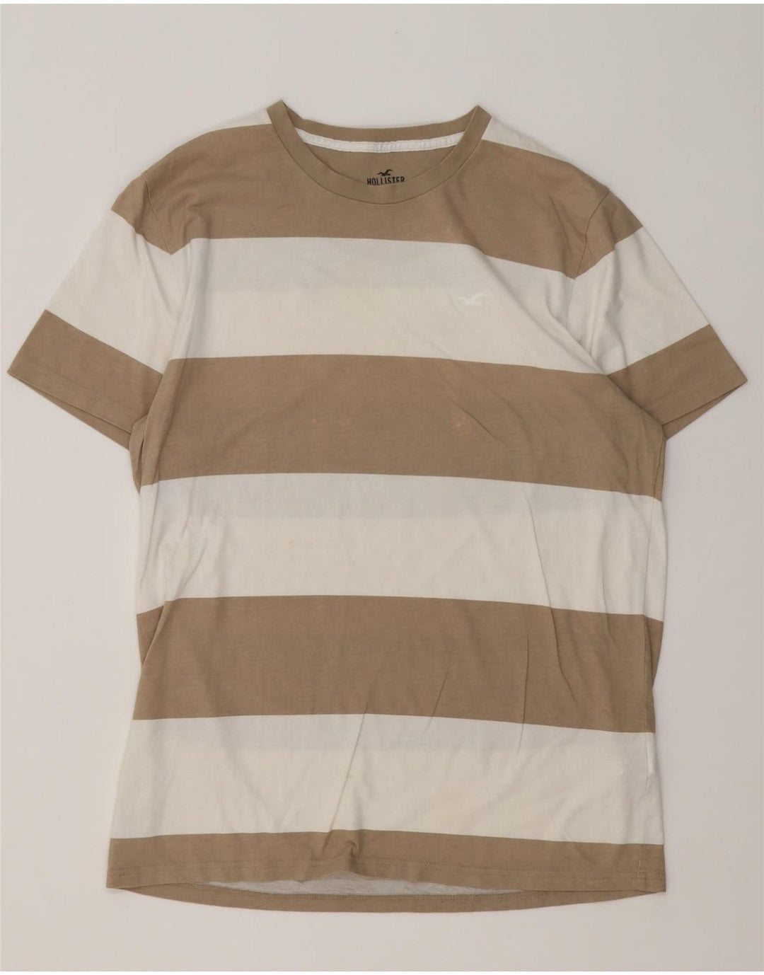 Hollister Mens T-Shirt Top Medium Brown Striped Cotton