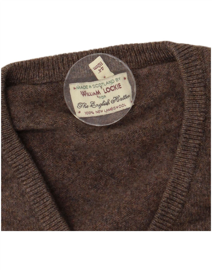 William Lockie Maglione da uomo con scollo a V in lana d'agnello marrone medio