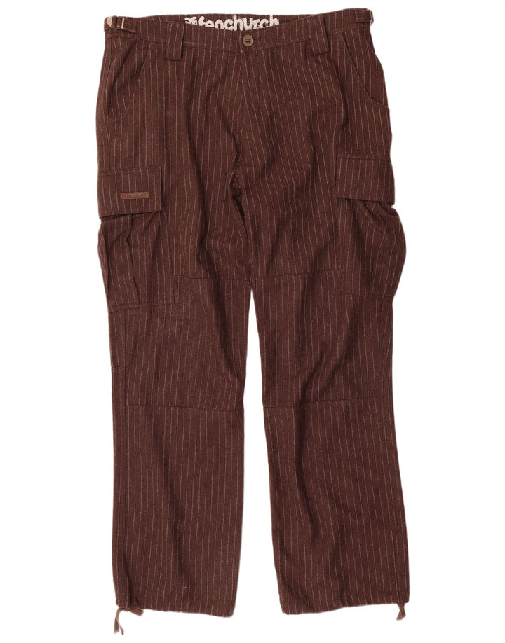 Fenchurch Straight Cargo bukser til mænd W36 L33 brun nålestribet polyester