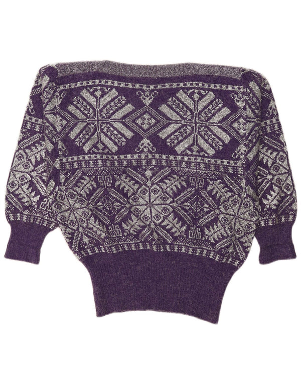 Oui Womens Oversized Boat Neck Jumper Sweater UK 14 Medium Purple Fair Isle