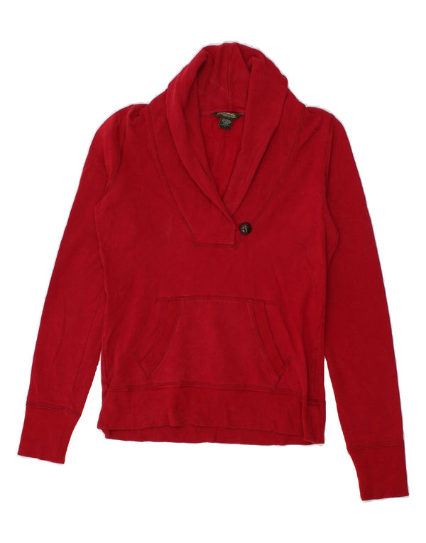 EDDIE BAUER Womens Shawl Neck Sweatshirt Jumper UK 10 Small Red Cotton