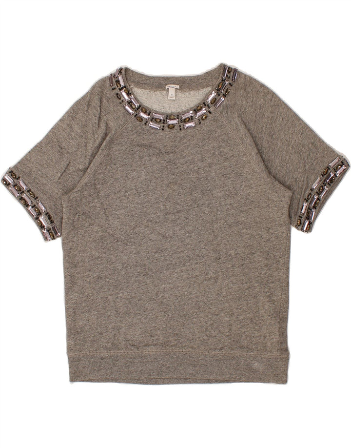 J. CREW Womens Short Sleeve Sweatshirt Jumper UK 14 Medium Grey Cotton Vintage J. Crew and Second-Hand J. Crew from Messina Hembry 