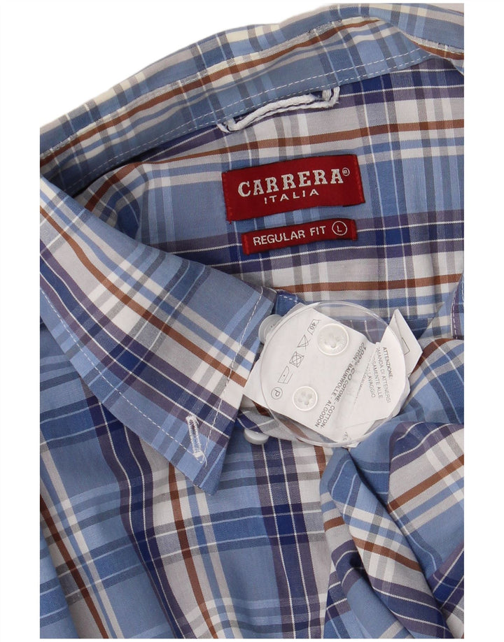 Carrera Mens Regular Fit Shirt Large Blue Check Cotton