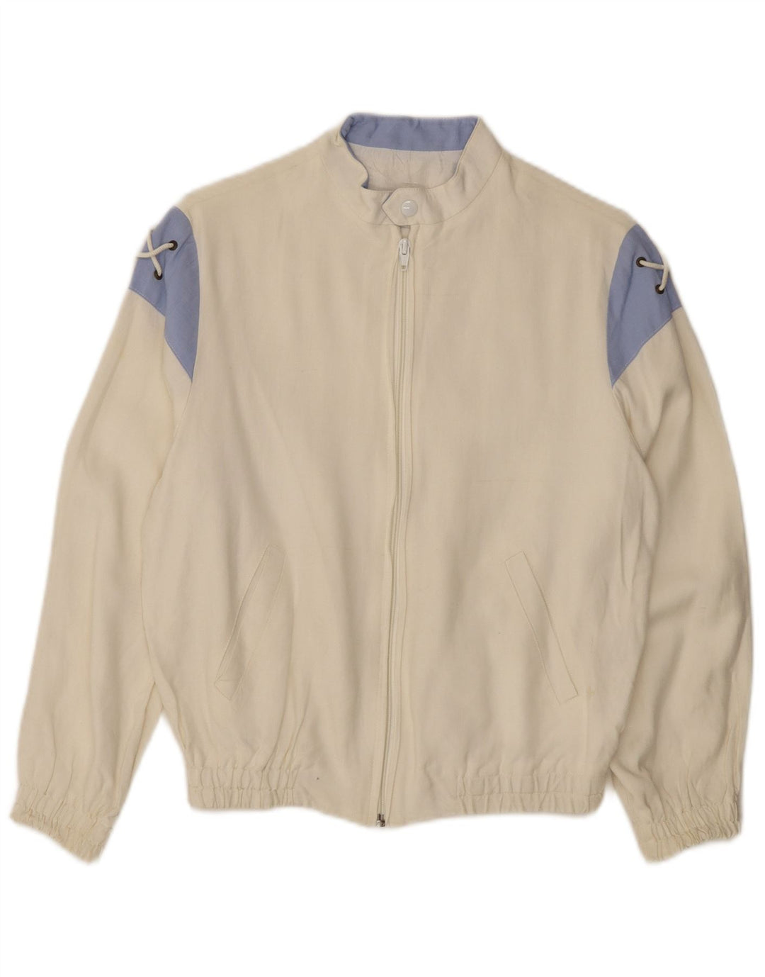 VINTAGE Womens Bomber Jacket UK 12 Medium Off White Colourblock Viscose