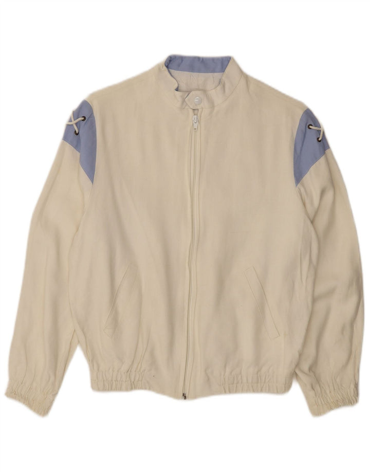VINTAGE Womens Bomber Jacket UK 12 Medium Off White Colourblock Viscose