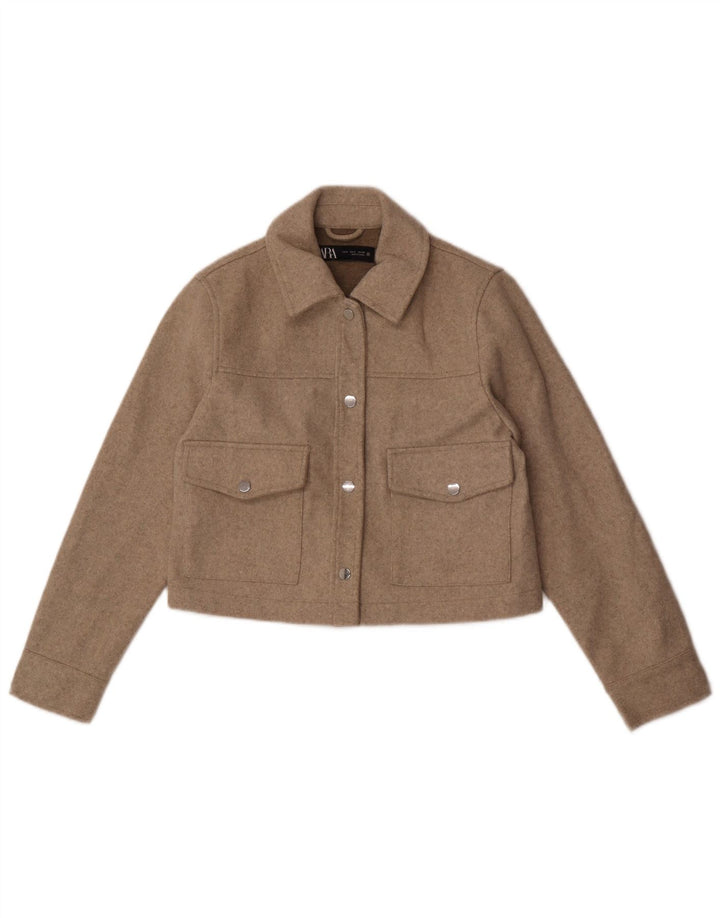 Zara Womens Crop Bomber Jacket UK 10 Petit Beige Moucheté