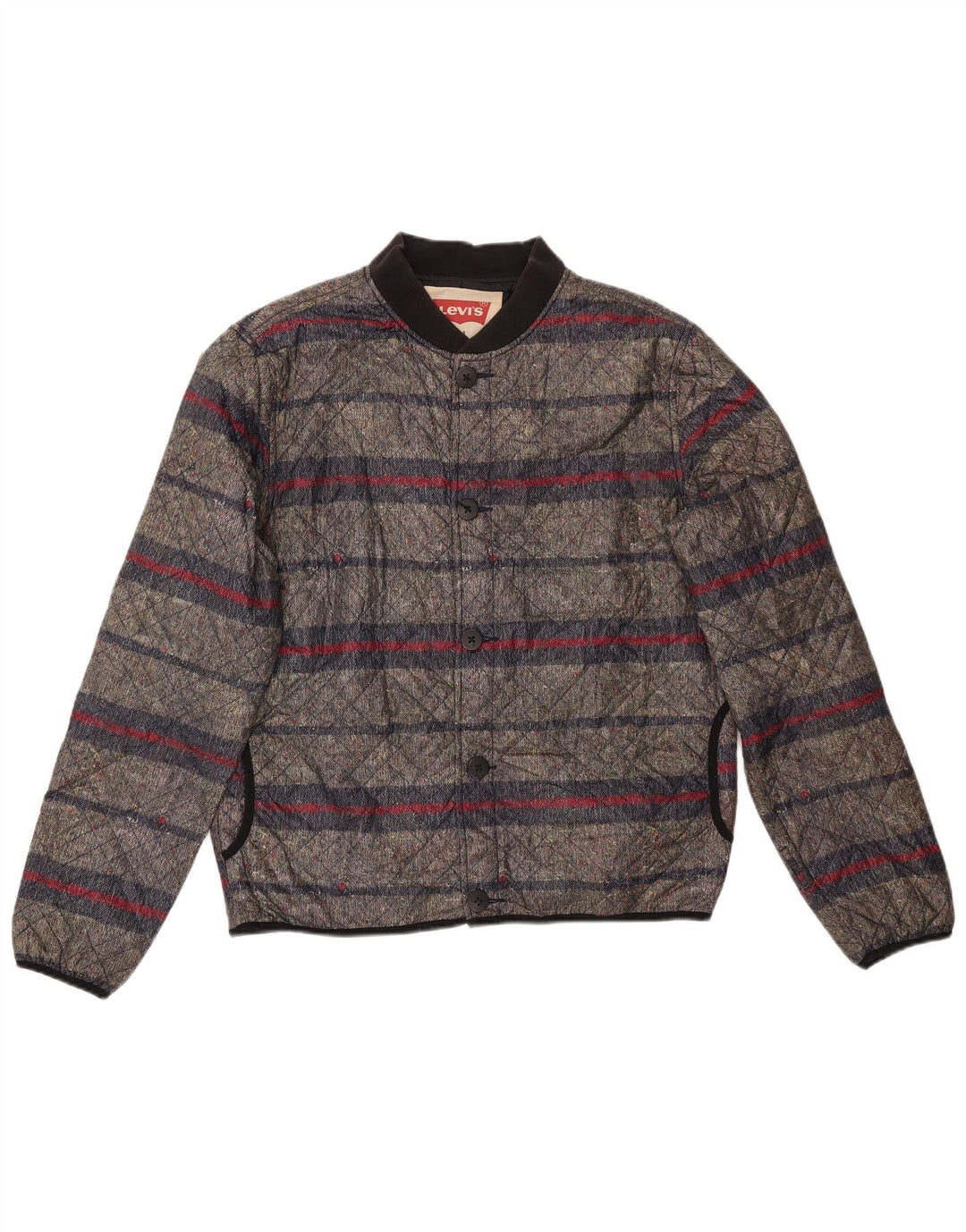 Levi's Mens Quilted Jacket UK 40 Large Grey Striped Cotton
