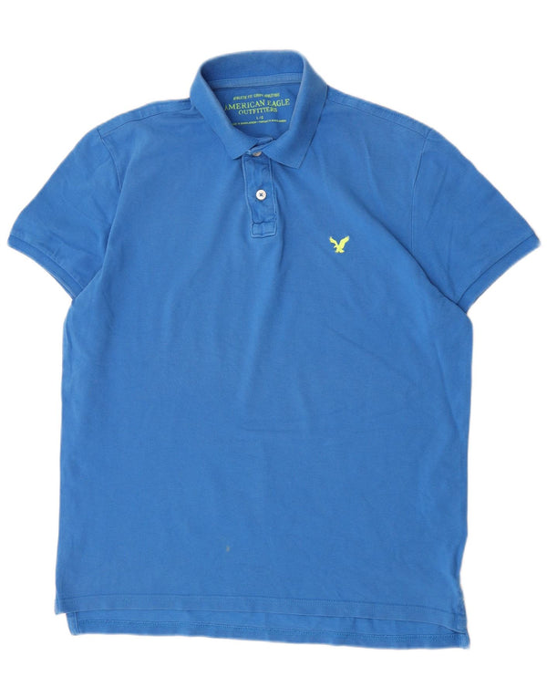 American Eagle Mens Athletic Fit Short Sleeve Polo Shirt Large Blue Cotton