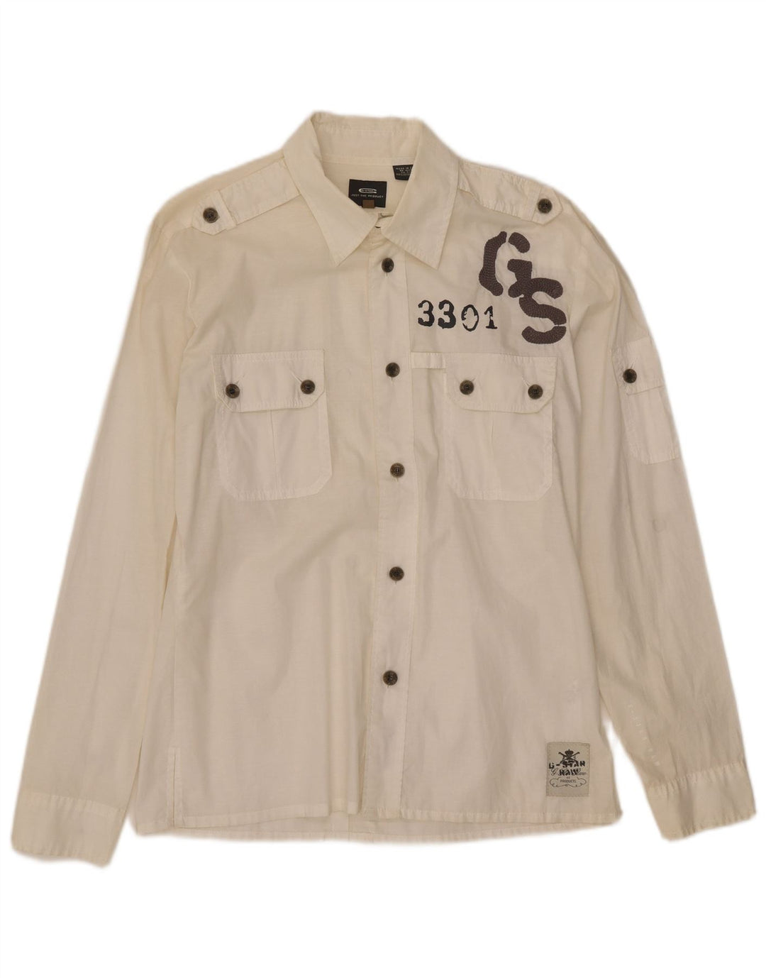 G-Star Mens Graphic Shirt Large White Cotton