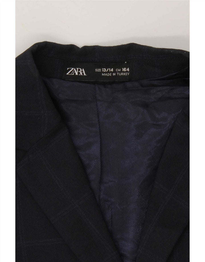 Jaqueta blazer Zara Boys com 2 botões 13-14 anos azul marinho poliéster xadrez