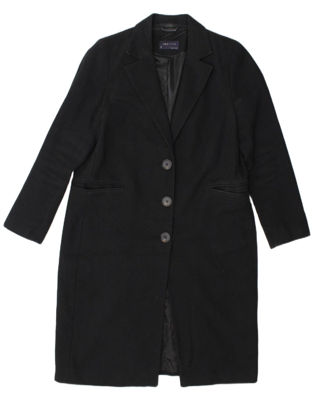 Marks & Spencer Womens Overcoat UK 14 Large Black Polyester