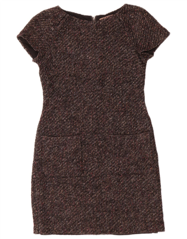 Jigsaw Womens Sheath Dress UK 8 Small Brown Flecked Wool