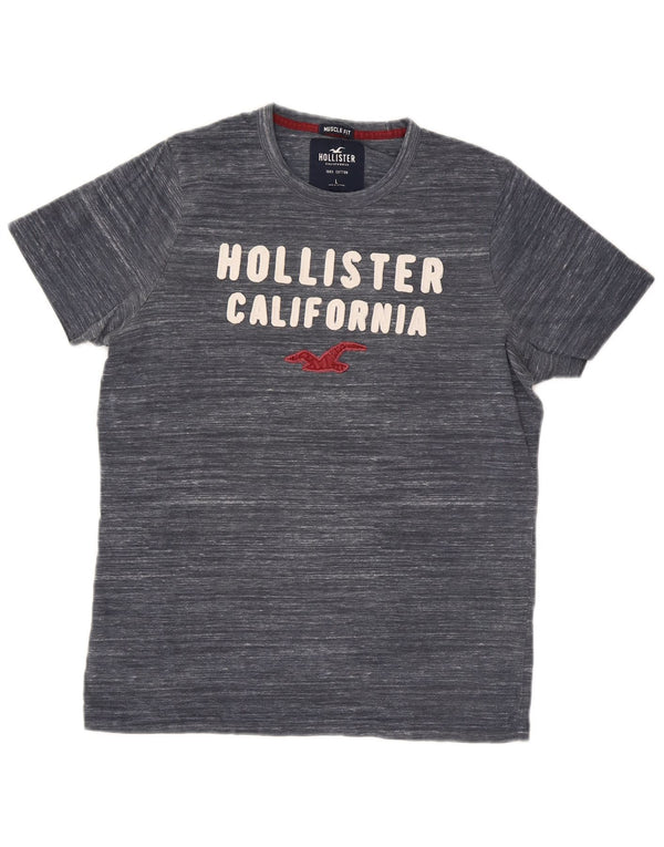 T-shirt Hollister da uomo con grafica Muscle, maglietta grande in cotone screziato blu navy