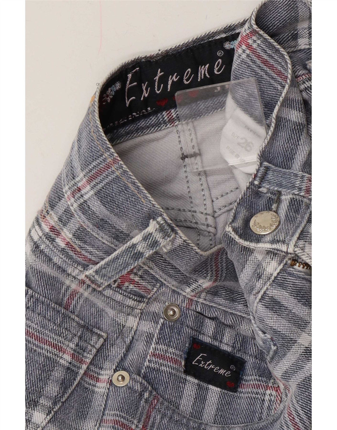 Extreme Womens Tapered Jeans W26 L29 Blue Check Cotton