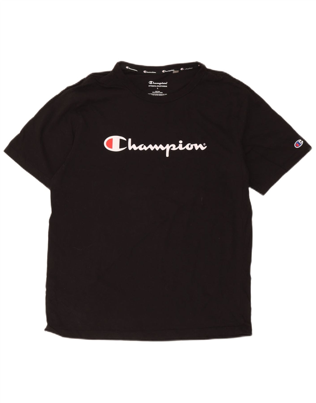 Champion Mens Graphic T-Shirt Top Large Black Cotton