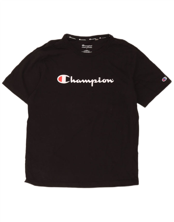 Champion Mens Graphic T-Shirt Top Large Black Cotton
