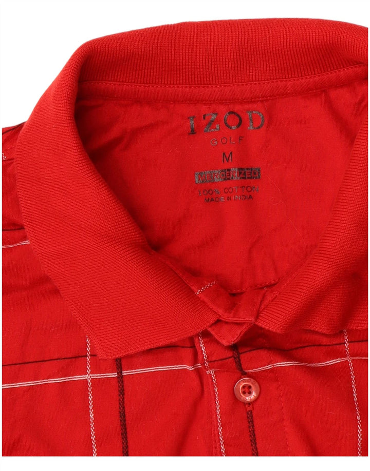 IZOD Mens Golf Polo Shirt Medium Red Check Cotton
