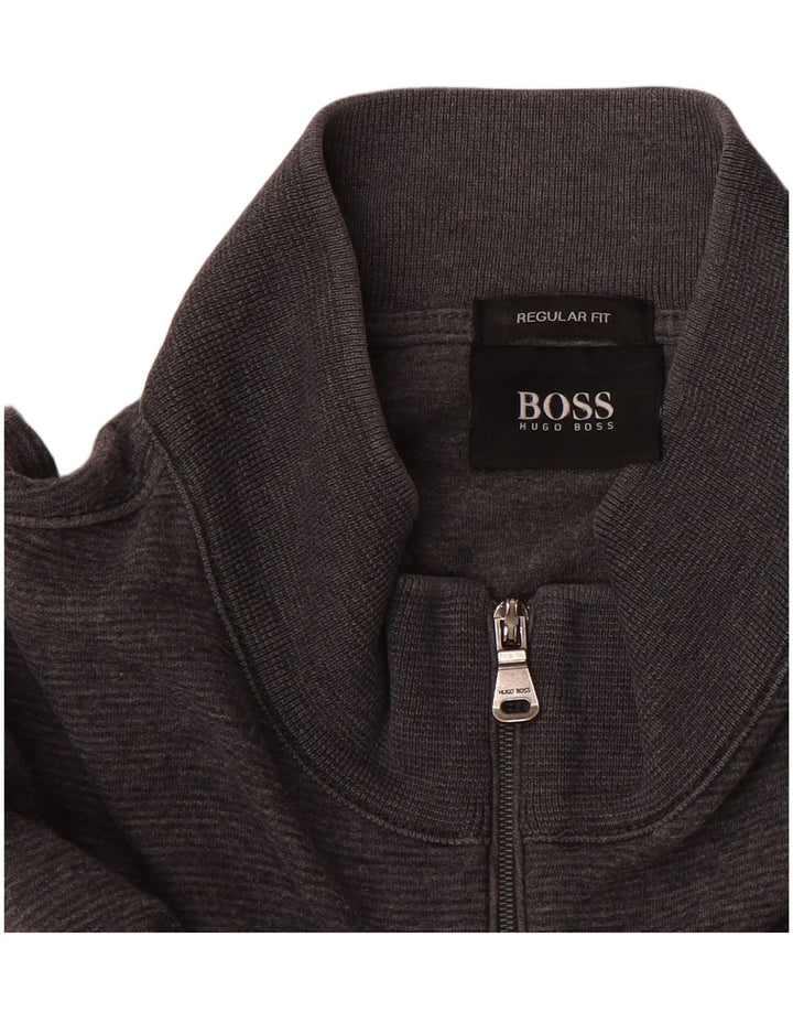 Hugo Boss Mens Zip Neck Regular Fit Sweatshirt Jumper Large Grey
