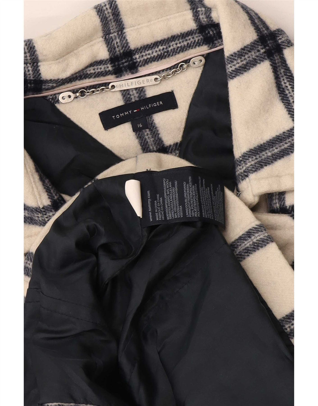 Tommy Hilfiger Girls Pea Coat 15-16 Years White Check Polyester