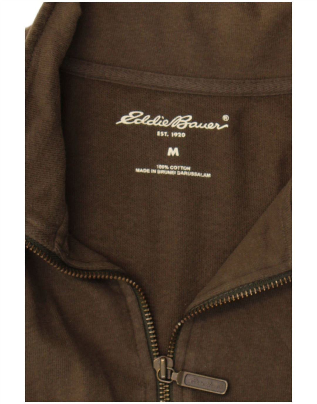 Eddie Bauer Mens Zip Neck Top Long Sleeve Medium Khaki Cotton