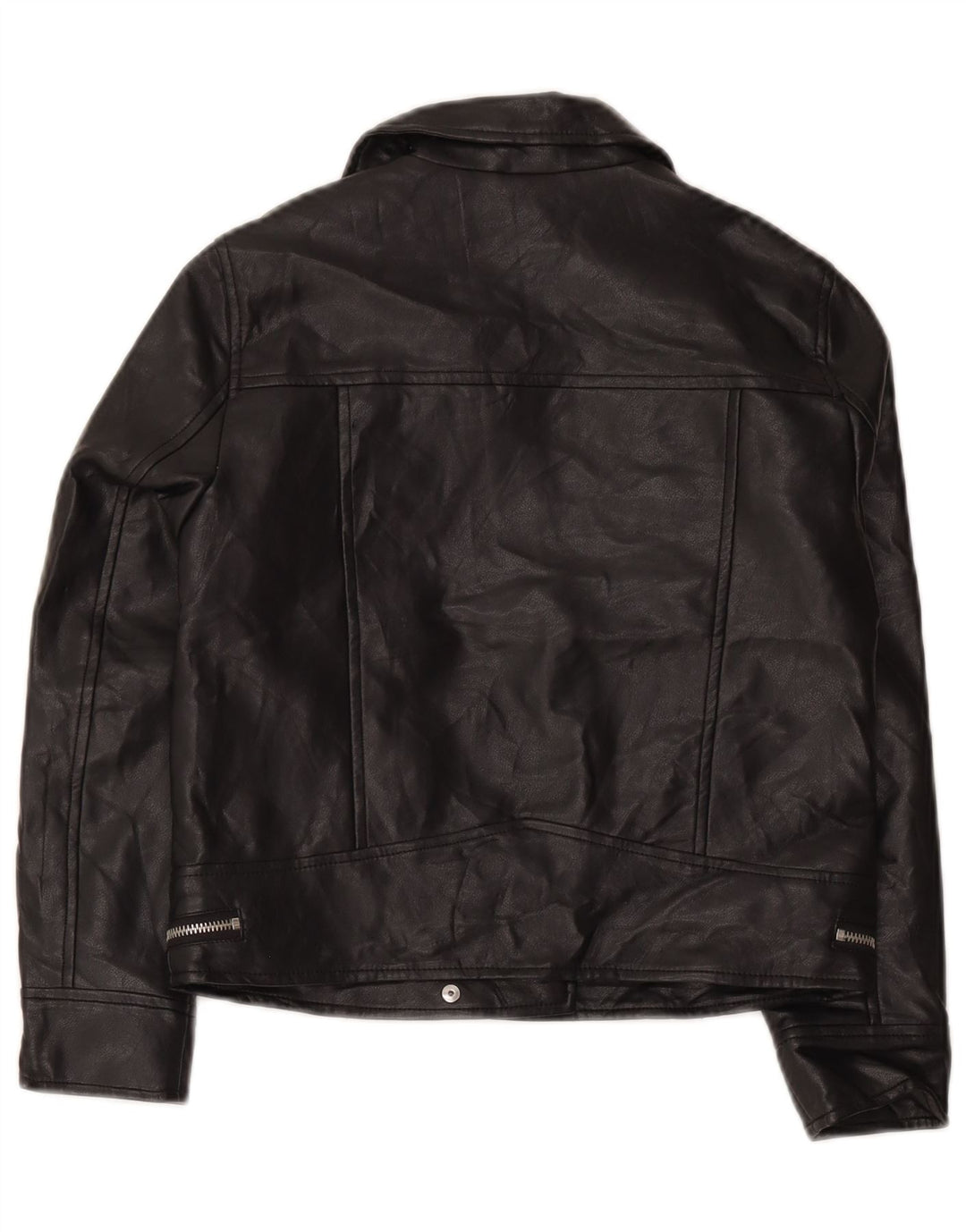 Zara Girls Faux Leather Biker Jacket 9-10 Years Black Polyester