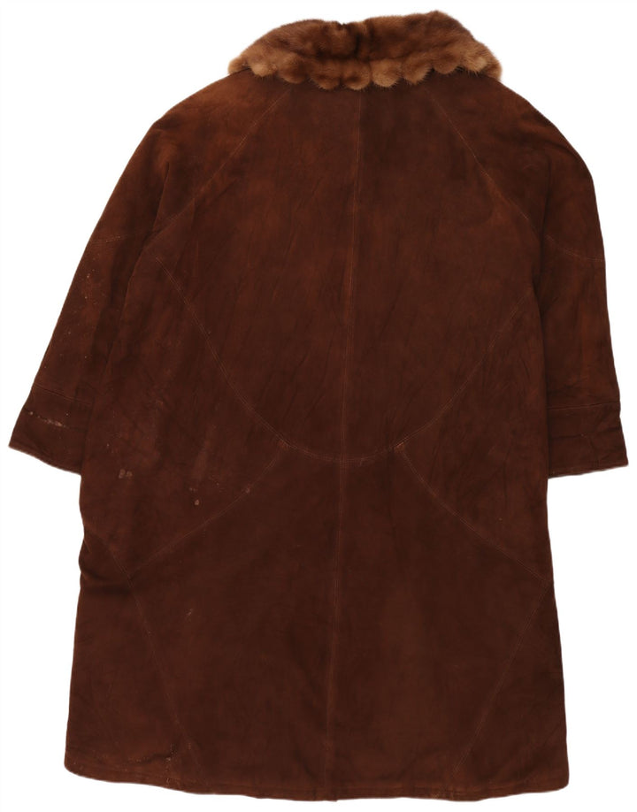 VINTAGE Womens Oversized Suede Overcoat IT 46 Large Brown Leather