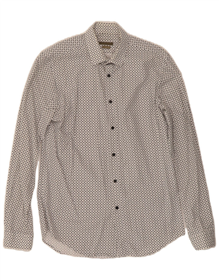 ZARA Mens Slim Fit Shirt Medium White Geometric Cotton Vintage Zara and Second-Hand Zara from Messina Hembry 