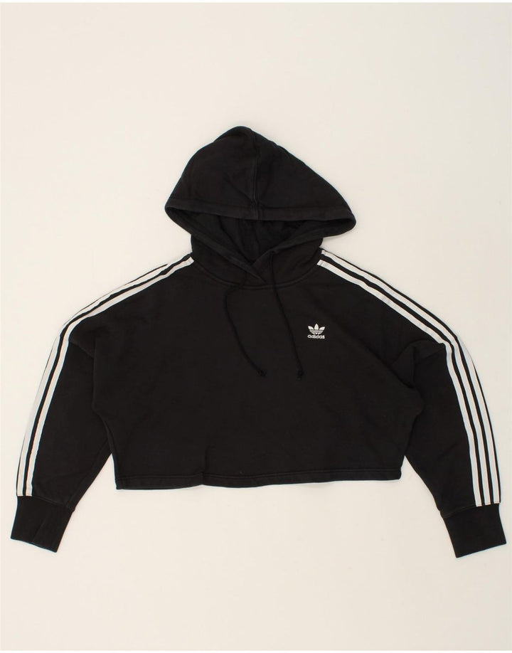ADIDAS Womens Oversized Crop Hoodie Jumper UK 6 XS Black Cotton | Vintage Adidas | Thrift | Second-Hand Adidas | Used Clothing | Messina Hembry 