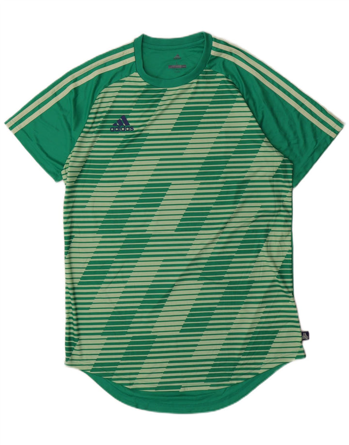 ADIDAS Mens Climalite T-Shirt Top Large Green Striped Polyester
