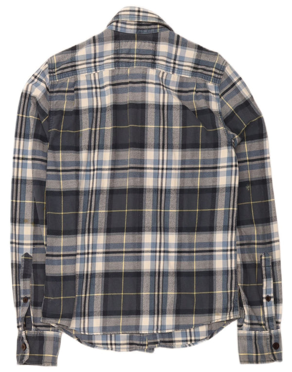 Abercrombie & Fitch Camicia da uomo in flanella muscolare piccola in cotone a quadri blu navy